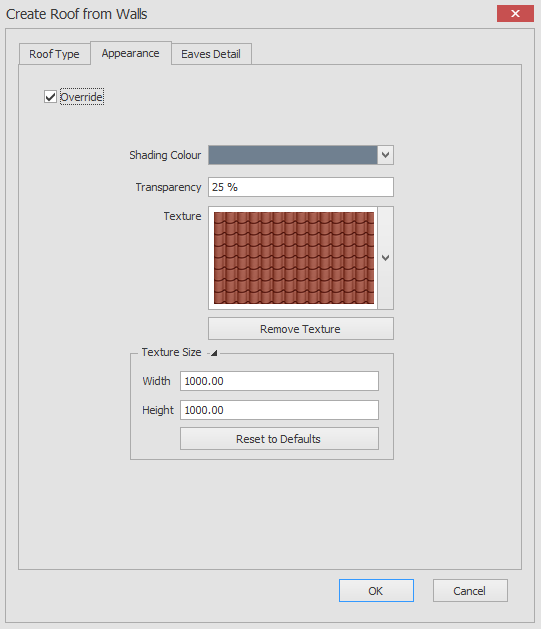 Create roof from walls appearance checked
