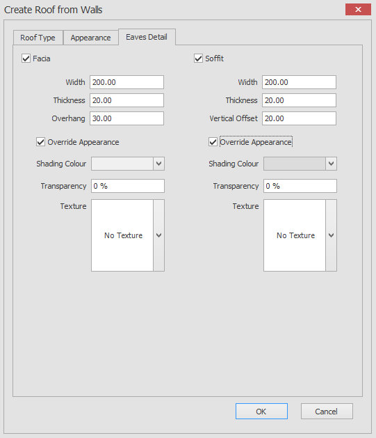 Create roof from walls eaves detail checked